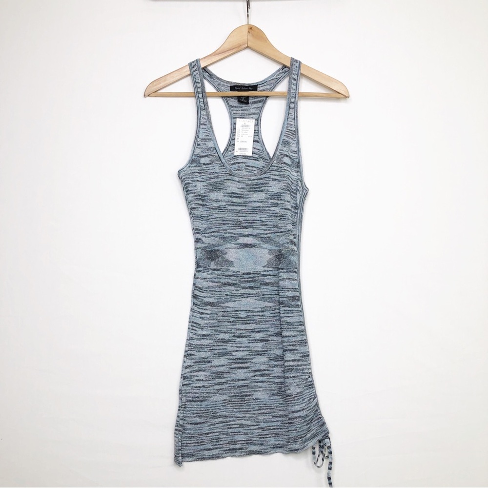 Heart moon star blue metallic Razorback top
